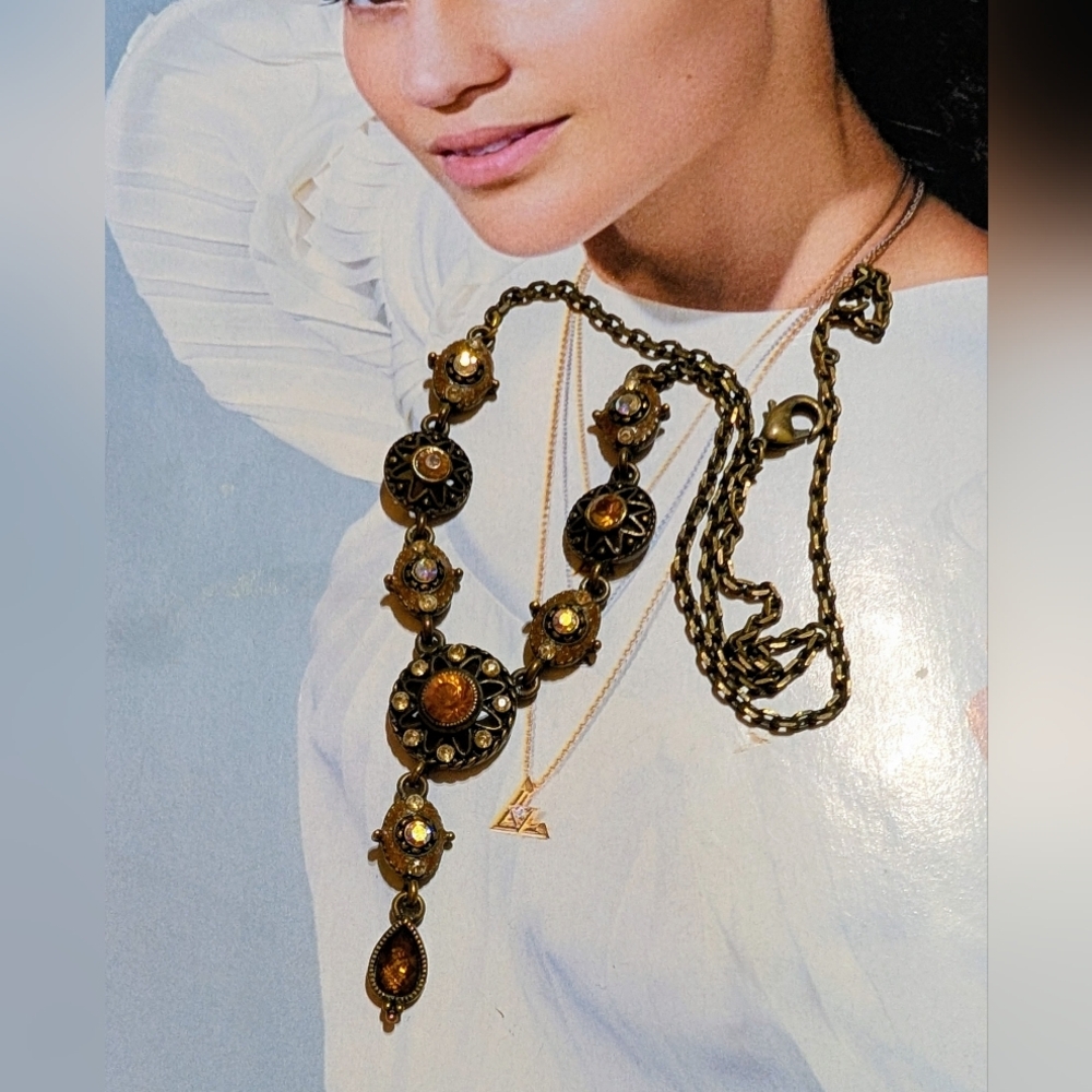 Vintage Victorian Revival Golden/AB Rhinestones Necklace - Picture 5 of 5